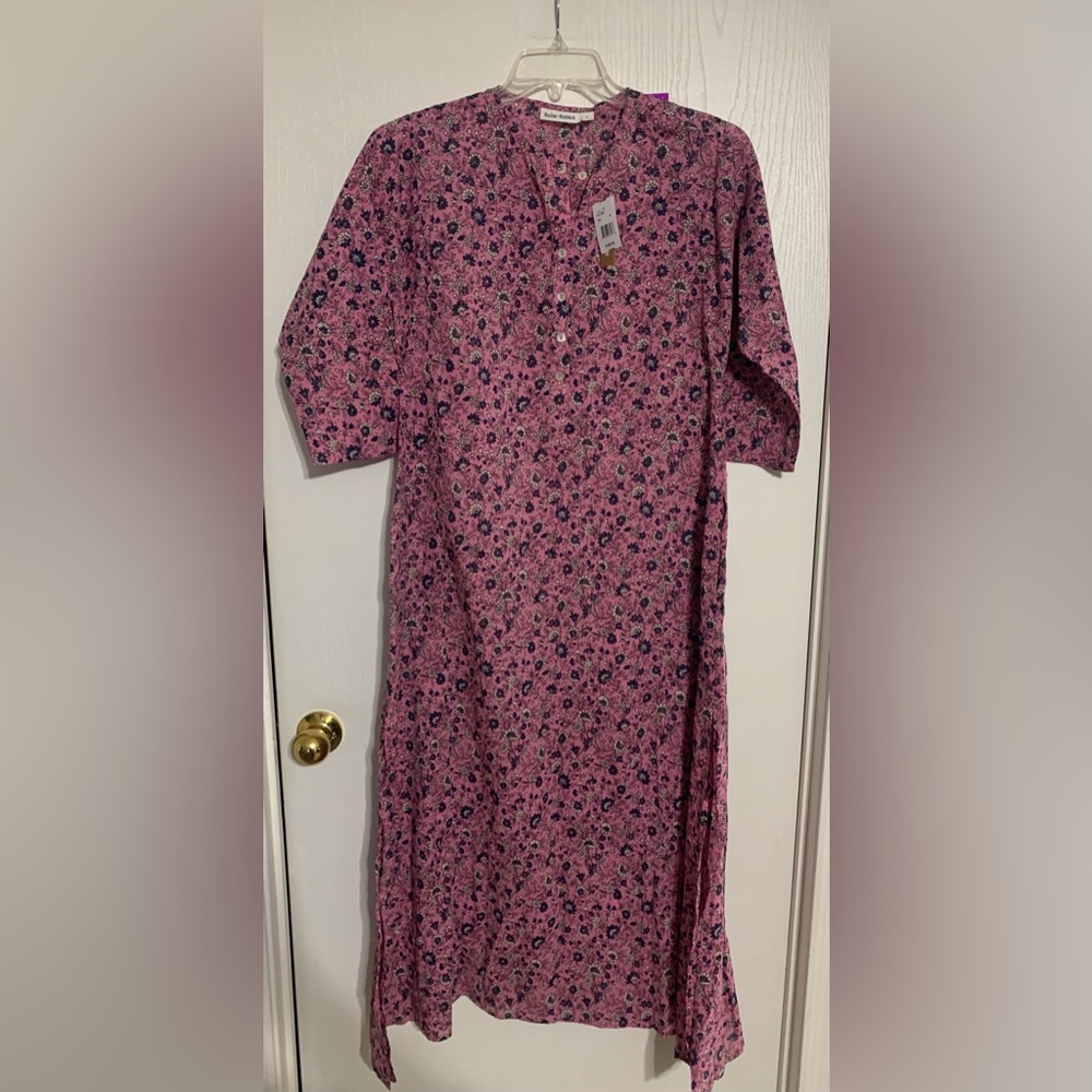 Roller Rabbit Anthropologie Women's S Small Pink Floral 3/4 Sleeves Dress NWT